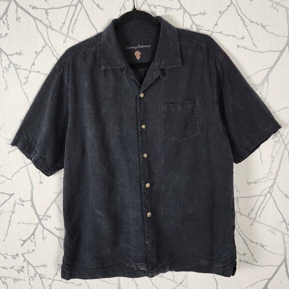 Tommy Bahama Faded Black Floral Jacquard 100% Silk Camp Shirt - Picture 1 of 6